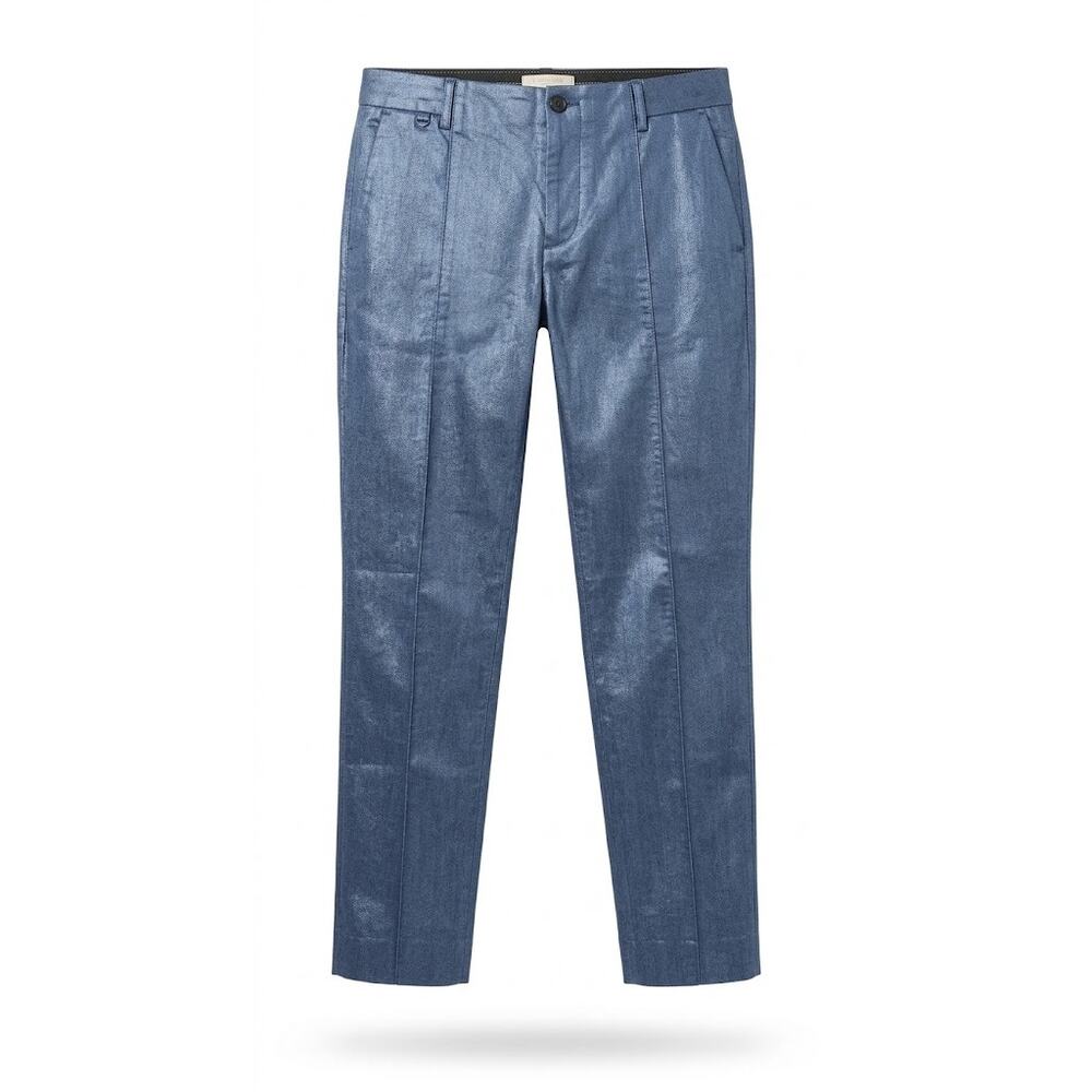Anthropologie Metallic Blue Tailored Straight Leg Pants Size 6 Shimmer Pintuck
